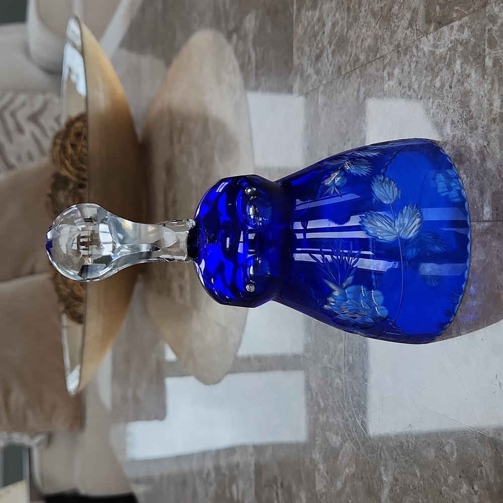 Bohemian Crystal Blue Etched Bell